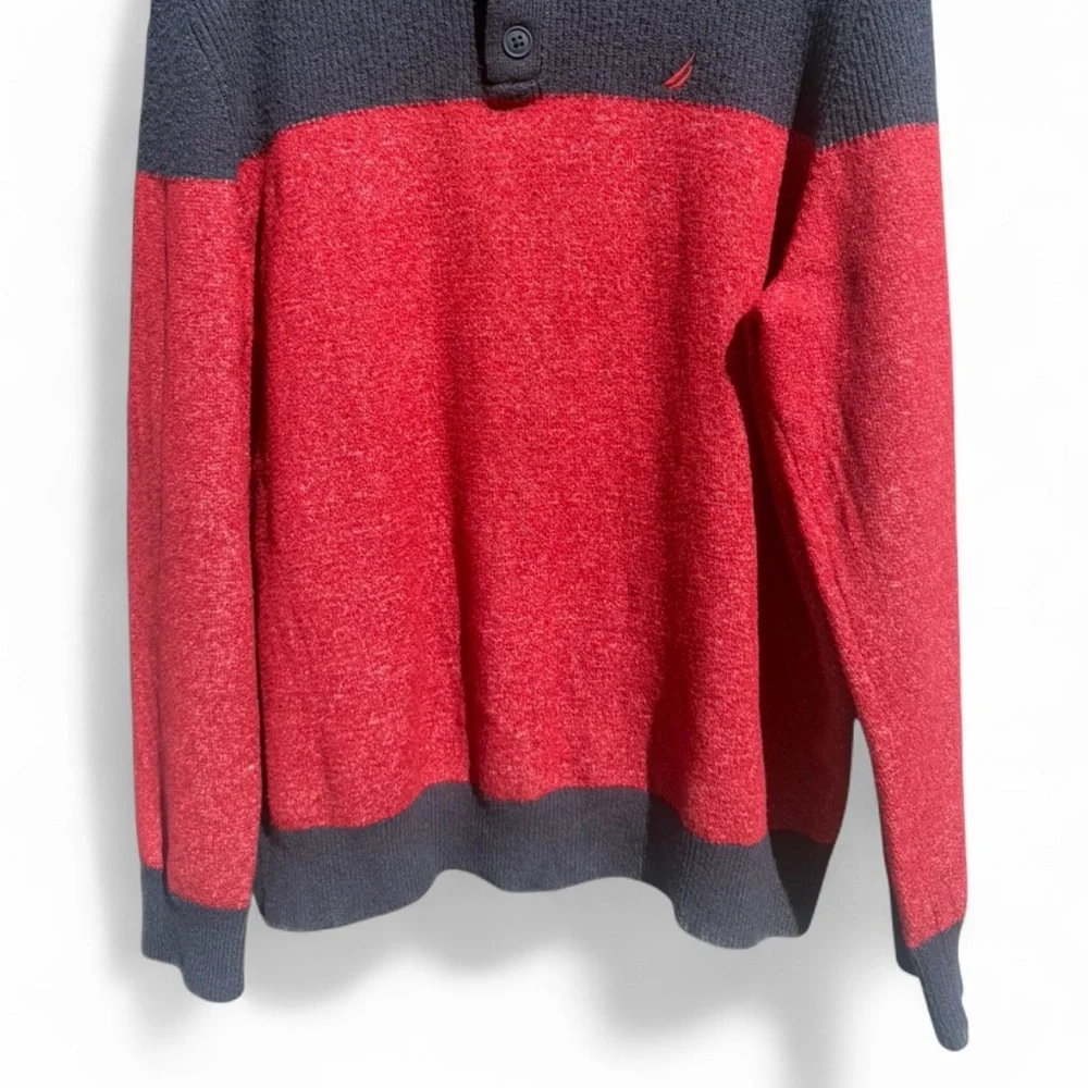 Nautica Red and Navy Two-Tone Zip-Front Sweater - Picture 5 of 8